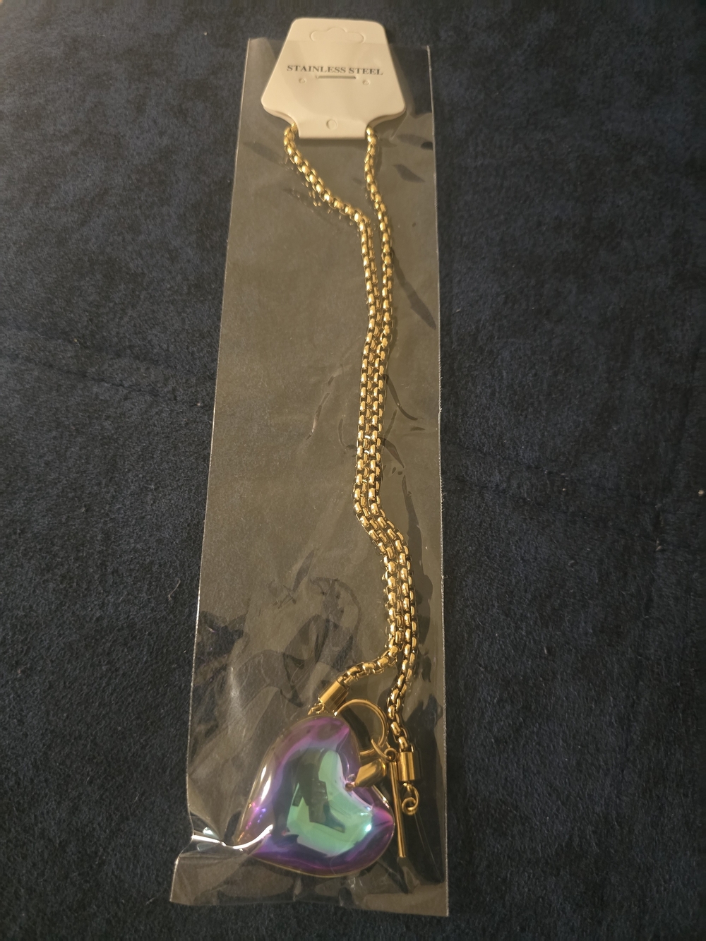 Women’s Gold Chain Necklace with Iridescent Heart Pendant
